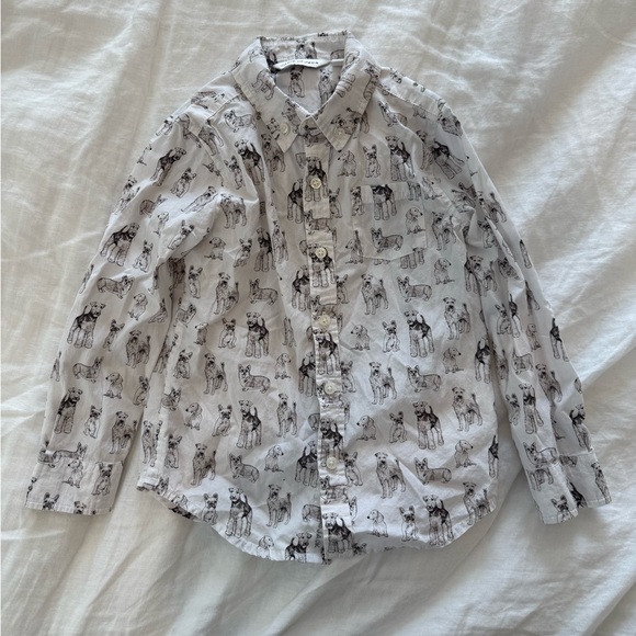 Boys size 4 Janie and Jack Dog Toile Poplin Button Down Shirt dog lover - Picture 6 of 7